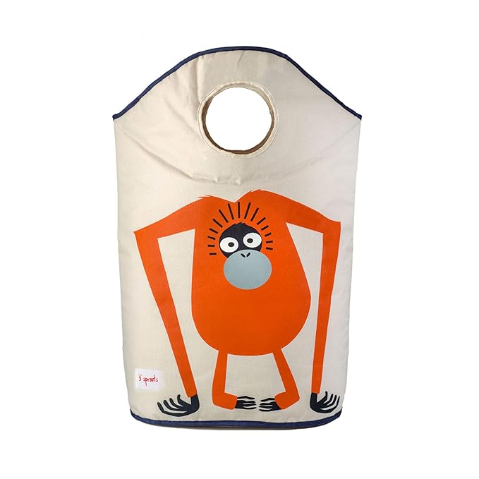 3 Sprouts Baby Laundry Basket for Nursery - Hamper with Handles/Lid, Large Storage Basket, Toy Bin, Room Decor - Kids Hamper, Baby Clothes Storage Organizer, Orangutan