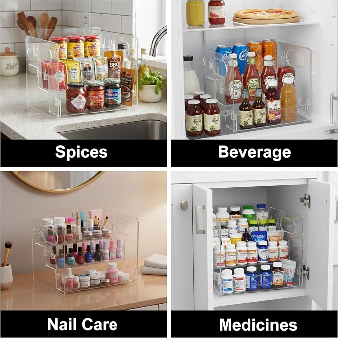 3-Tier Vitamin Storage Organizer, Organizer for Vitamin Bottles And Medicine Bottle Vitamin Bottle Organizer for Countertop, Bathroom Cabinet Storage Items Are Clearly Visible Spice Storage（Large size