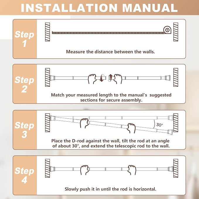 Adjustable Spring Curtain Rod 30-76 inch, Tension Curtain Rod No Drilling, Tension rods for Window Doorway Kitchen Curtain, White
