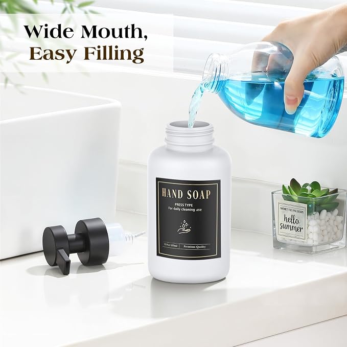 Luxspire Foaming Soap Dispenser, Glass Foam Pump Soap Dispenser, Non-Slip Hand Soap Bottle with 5 Waterproof Labels, 15 Oz Refillable Liquid Soap Bottle for Bathroom & Kitchen, White, 1 Pack