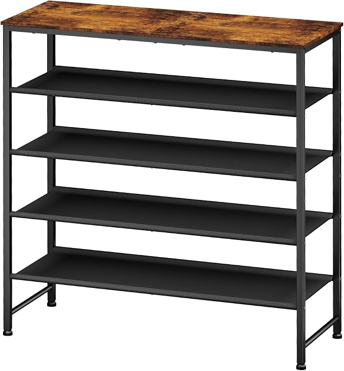 Kitsure 5-Tier Shoe Rack for Entryway - Space-Saving Shoe Rack Organizer with Wooden Top, Metal Frame Shoe Storage for Closet, Holds 15–20 Pairs, 29.5" x 11.4" x 31.1"
