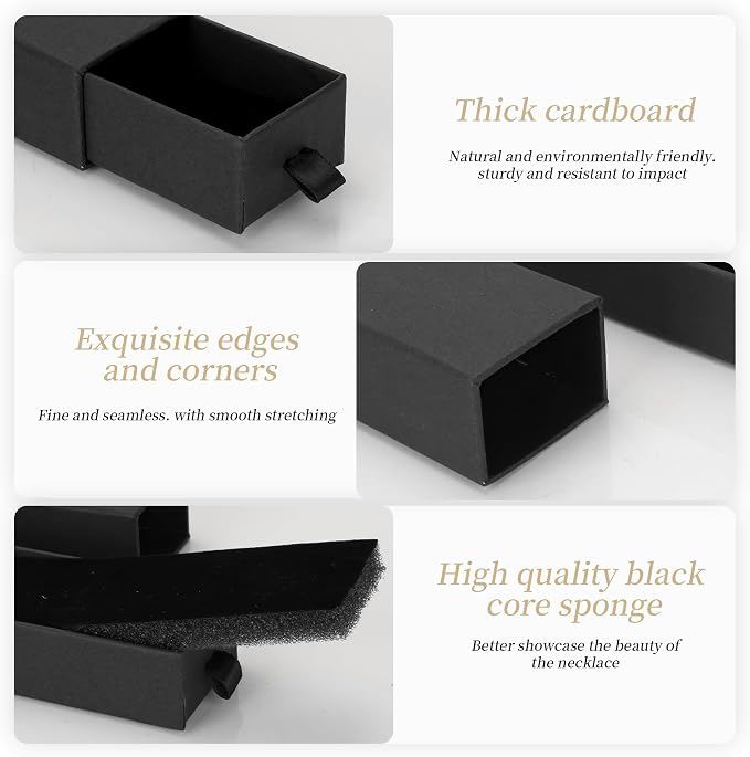 12-Pack Drawer Style Jewelry Gift Boxes with Sponge Insert, 8.7"x1.8"x1.2" Necklace & Bracelet Display Box for Presentation, Cardboard Storage Organizer for Pendant, Ring, Earring - Black