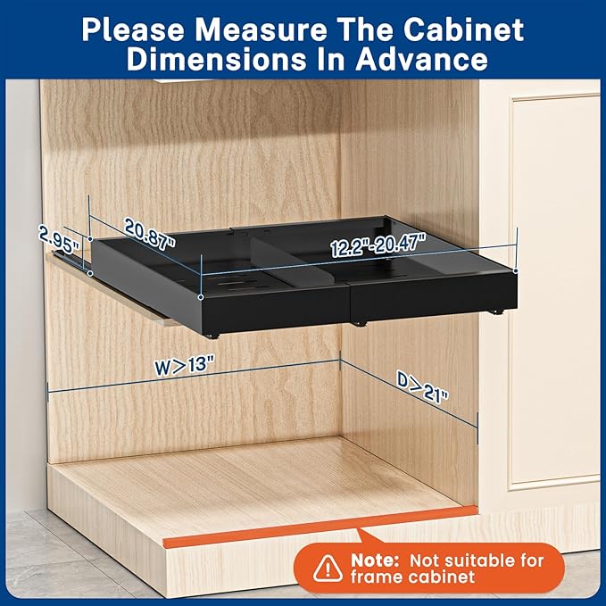 2 Pack Pull Out Cabinet Organizer Expandable Width(12.2"-20.47") & 21"Deep, Insputer No Drill Adhesive Slide Out Drawers with Upgrade 3 Slide Rails, Magnetic Panel, Roll Out Shelf for Kitchen, Pantry