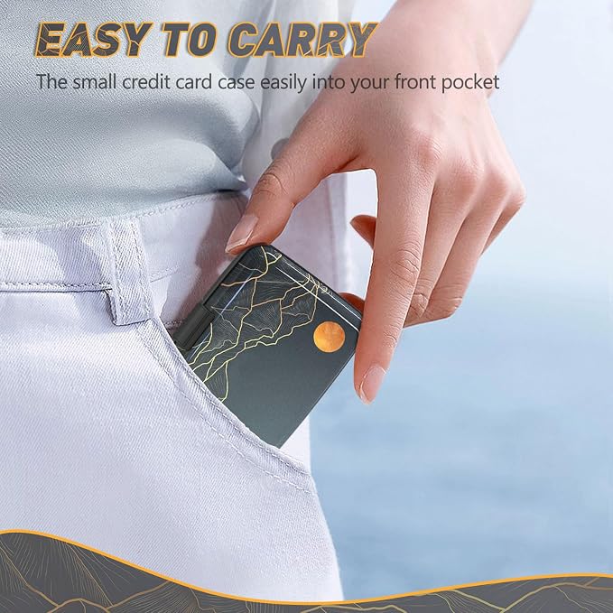 Credit Card Holder, Mini RFID Small Aluminum Card Wallet Business Card Case | Blocking Slim Metal RFID Blocking Front Pocket Wallet Hard Case Durable CC Holder for Men Boy, Cool Abstract Mountain