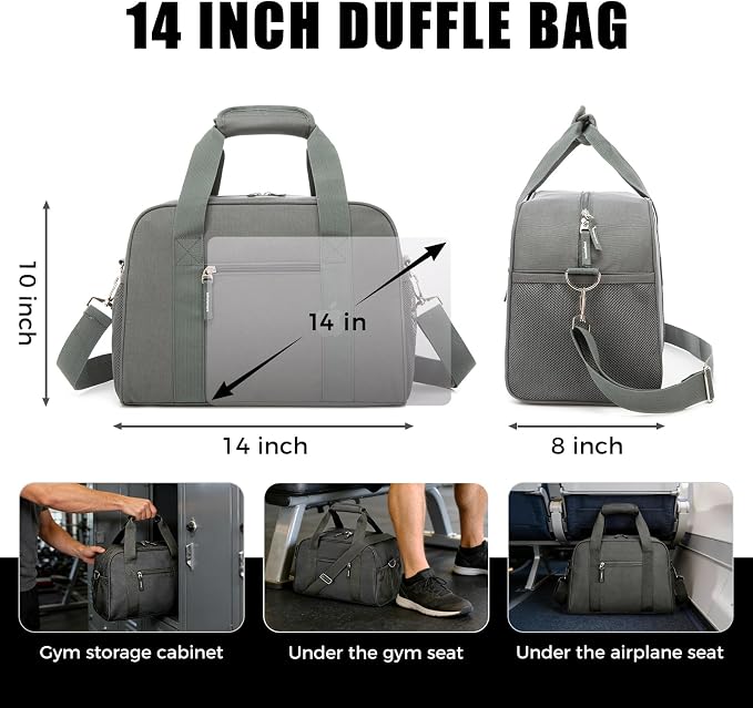 SeaRock 14 inch Small Gym Bag for Men & Women, Mini Duffle Bag for Travel Sports, Lightweight Carry On Duffel Bag, Dark Grey