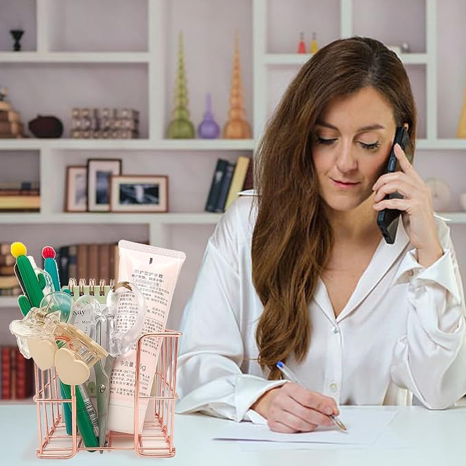 2 Pcs Post Note Holder Sticky Note Holder Notepad Holder Desk Organizer Cute Memo Note Cube Holder Mesh Memo Holder for Office Home School Desk Supplies (Rose Gold)