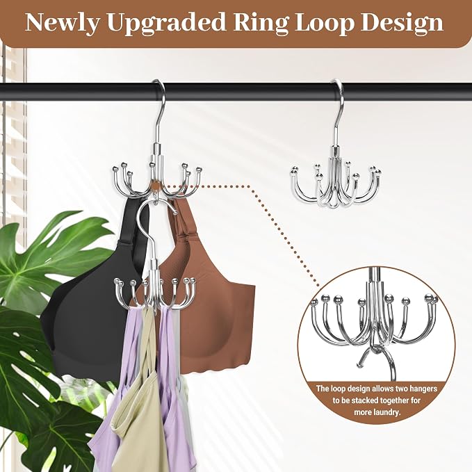 2 Packs Bra Hanger for Closet, Stackable Tank Top Organizer 16 Hooks for Closet Organization and Storage, Stainless Steel Space Saving Clothes Hook Hanger for Belt, Tank Top, Bra, Tie, Scarves