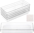 Ohlove 6 Pcs Large Clear Plastic Drawer Organizers Tray 15" x 6.3" Storage Bins with 25 Pcs Non-Slip Pads for Makeup, Jewelries, Kitchen Utensils, Bathroom and Office