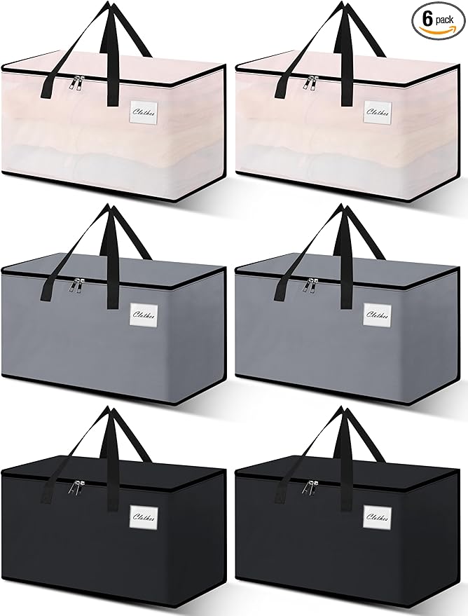 NATURELUX Heavy Duty Moving Bags - Extra Large Packing Bags and Storage Totes, Collapsible and Foldable Option for Moving and Storage, Multicolored, 93 L - 6 Pack