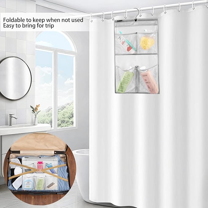 Mesh Shower Organizer Hanging Caddy Quick Dry Bathroom Storage for Toiletry Accessories with Rotating Hanger (4 Pockets)