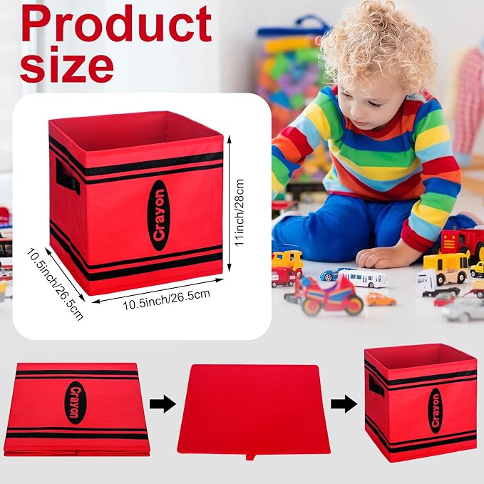 RattanView 6 Pcs 11in Crayon Fabric Storage Bins Classroom Must Have Cubby Basket Bins Return School Treasure Prize Box End of Year Organization for Daycare Elementary Preschool