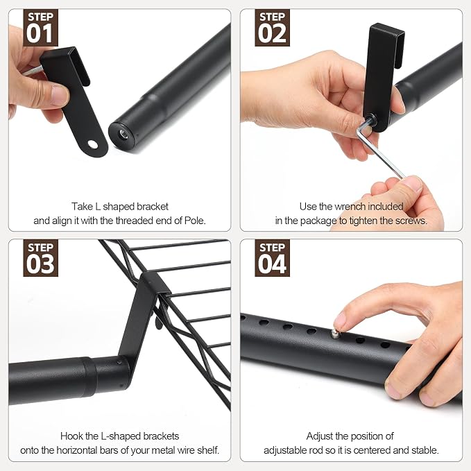 Adjustable Expandable Closet Rod for Wire Shelving, 30-70” Heavy Duty Closet Hanging Rod, Closet Extender Hanging Rod for Wardrobe, Laundry Room, Closet Organization, Black