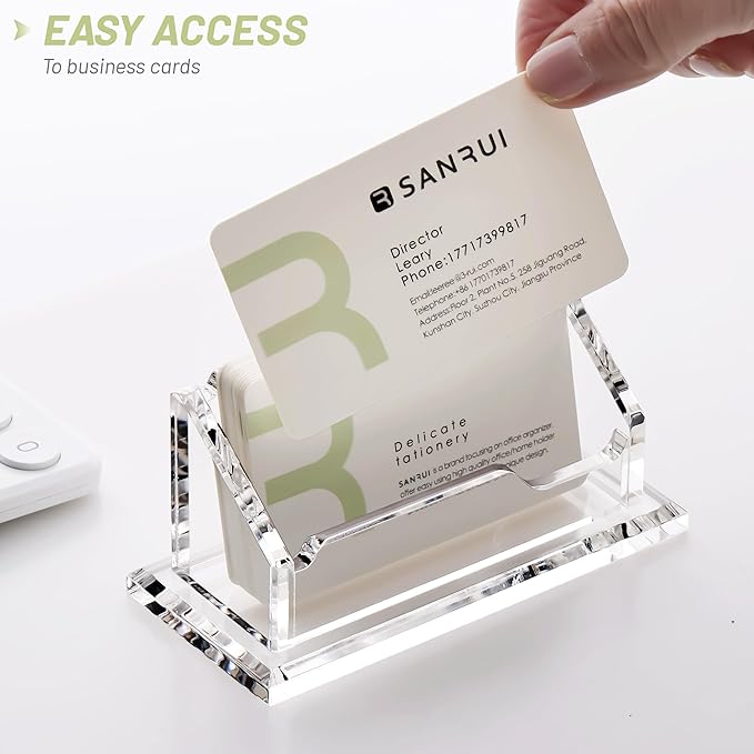 SANRUI Acrylic Business Card Holder for Desk, Single Clear Card Display Stand, Horizontal Desktop Business Card Organizer for Tabletop Countertop Office, Holds 60 Cards