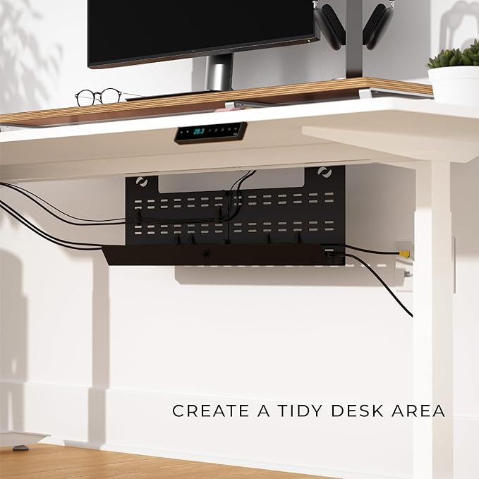 HumanCentric Under Desk Cable Management Tray and Computer Cord Raceway, Underdesk Cord Organizer, Standing Desk Cable and Wire Management, Heavy Duty, Included Straps, Medium, Black