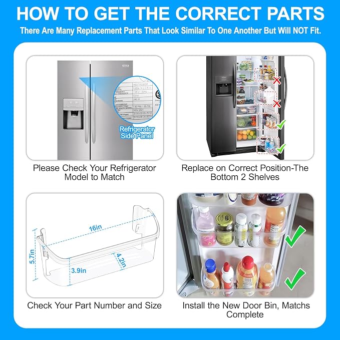 UPGRADED 242126602 Refrigerator Door Bin Shelf Replacement For Frigidaire Shelf Replacement - Side Shelf Rack Parts LFSS2612TF4 Frigidaire Door Bin AP6278233 PS12364199, Fit Bottom Replacement Shelves