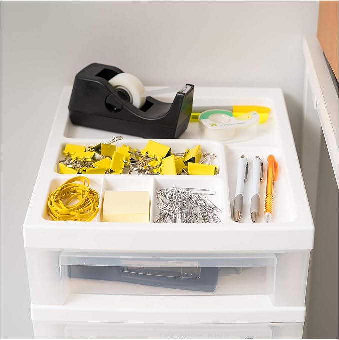 IRIS USA Plastic Drawer Storage Organizer Rolling Cart, 2-Pack, with Wheels Casters, 6-Drawers, for Classroom Art Craft Supplies Dresser Closet Bathroom Laundry Room, White/Clear