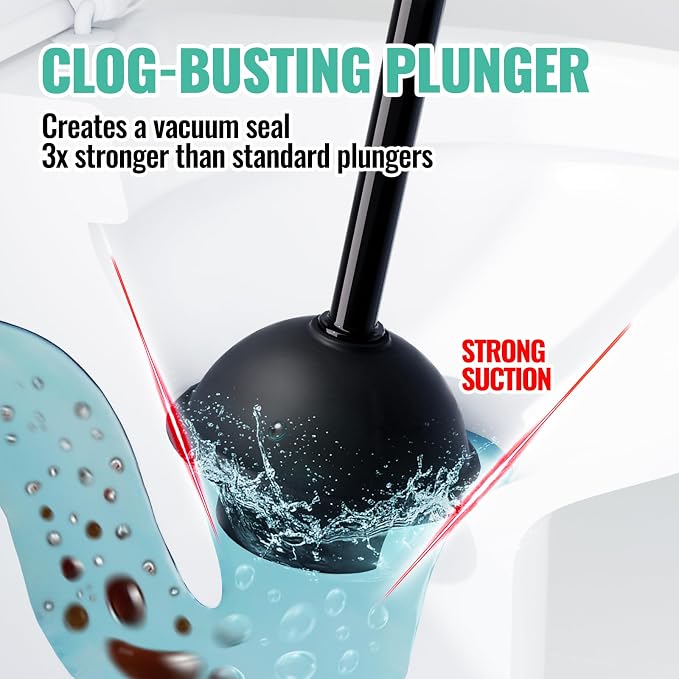 3in1 Toilet Brush and Plunger Set, 2 Pack with Crevice Brushes | Bright Black Bathroom Essentials for Apartment, Cleaning Supplies, Home Essentials, bathroom decor, apartment essentials pair