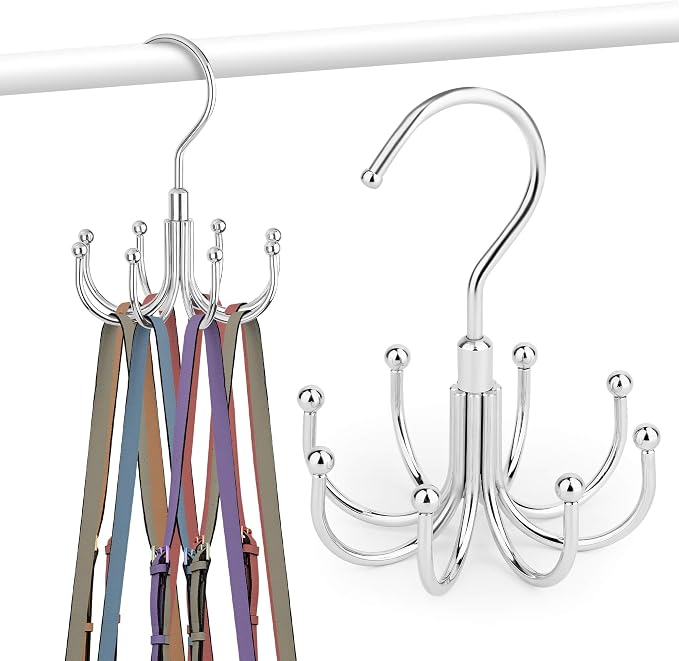 ZEDODIER 2 Pack Purse Hanger Organizer for Closet, Rotatable Sturdy Purses Holder Holds 16 Bags, Metal Space Saving Closet Organizers and Storage, Silver