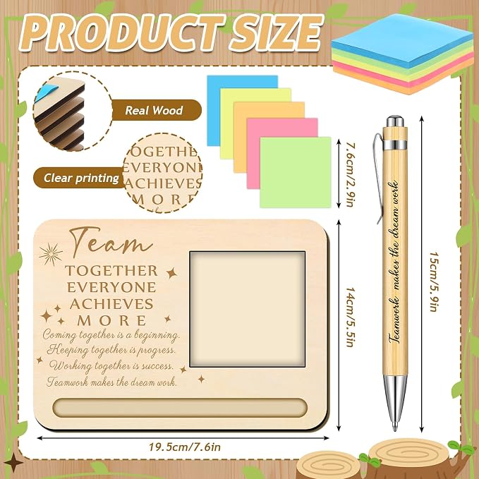 Kosiz 10 Set Back to School Teacher Team Gifts Bulk Team Together Wooden Sticky Note Holder with Notes and Ballpoint Pens Appreciation Thank You Gift for Teacher Back to School Party Supplies