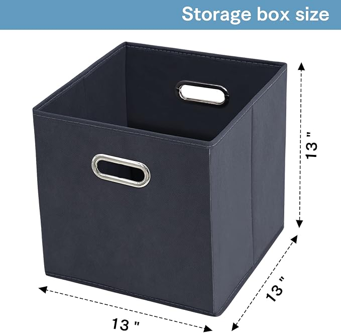 Black Fabric Cubby Storage Bins,13x13x13 Inches ,Cube Organizer Bin Foldable Storage Boxes with Dual Handles Fabric Organizer Box and collapsible Storage basket,Set of 3,Grey