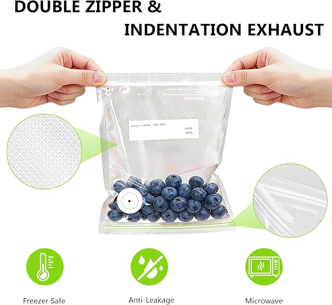 Reusable Vacuum Sealer Bags for Food – 30 Pack 10.2 * 11 Inches, Leak-Proof & BPA-Free, Includes 3 Free Bag Clips, Ideal for Food Storage, Freezer & Handheld Vacuum Sealer Compatible | Leak-Proof