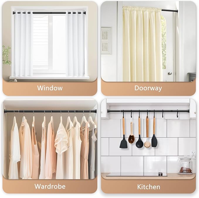 Black Spring Tension Curtain Rod 23 to 46 Inch, Spring Tension Rod Small Curtian Rod, Adjustable Expandable Pressure Curtain Rod for Windows Bedroom Closet Doorway