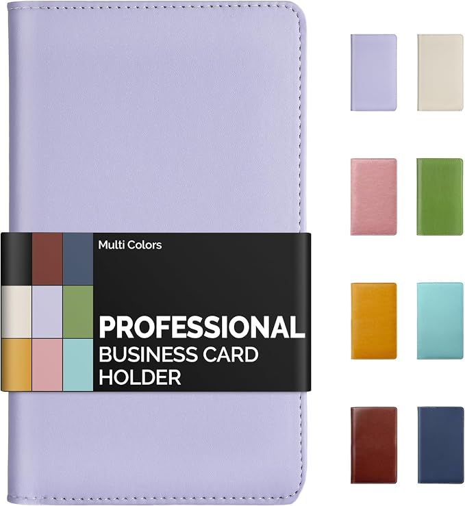 Sooez Leather Professional Business Card Book Holder Organizer, 240 Capacity Credit Card Booklet, PU Name Cards Holder Storage File for Men Women, 7.7"x 4.5" x 0.7", Purple