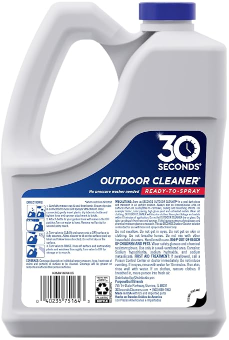 30 SECONDS Outdoor Cleaner 2 Pack with Hose End Sprayer - Cleans Stains from Algae, Mold and Mildew on Vinyl Siding, Deck, Patio, Brick and More