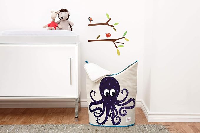 3 Sprouts Baby Laundry Basket for Nursery - Hamper with Handles/Lid, Large Storage Basket, Toy Bin, Room Decor - Kids Hamper, Baby Clothes Storage Organizer, Octopus