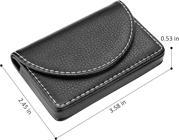 Leather Business Card Holder Walle for Men or Women Pocket Business Card Wallet Name Card Case Holder with Magnetic Shut, Holds 25 Business Cards,Black