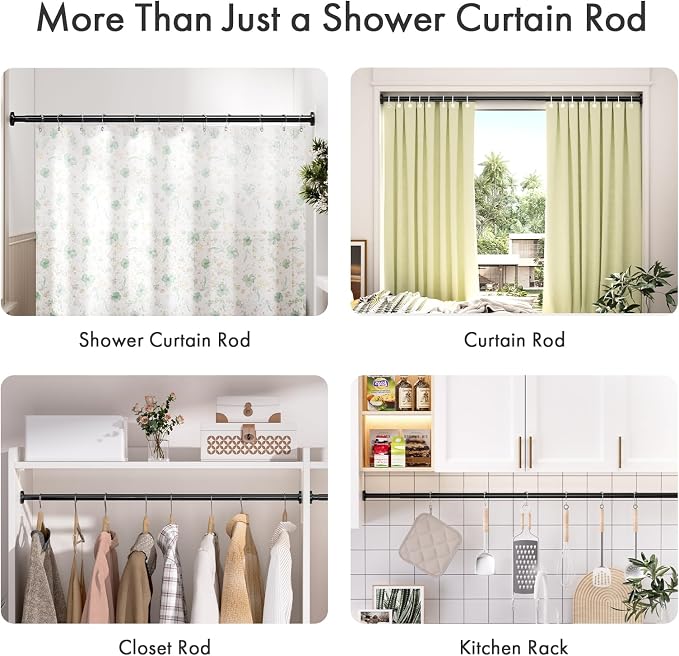AmazerBath Spring Tension Shower Curtain Rod, 31-75 Inches Heavy Duty Tension Rod Rust Proof Bathroom Curtain Rod, Adjustable No Drill Easy Segmented Installation, Black