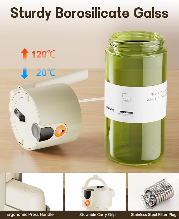 Olive Oil Sprayer & Dispenser Bottle for Cooking 17oz Dark Glass Oil Mister | 2-in-1 Sprayer & Pourer, Leakproof, Fine mist, Light-Blocking, Wide Mouth for Easy Refill & Clean, 8 Oil Labels, Reusable