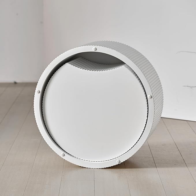 Nesting Coffee Table Set of 2, Modern Drum Side Table End Table, Wave Stripe Round Coffee Table for Living Room, Bedroom, Beige-02