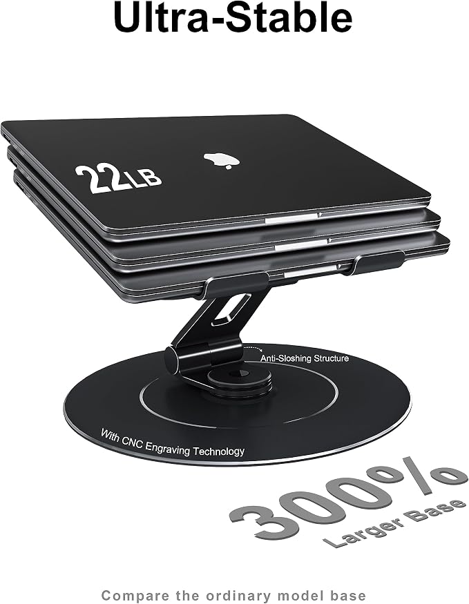 LOXP Ultra-Stable Laptop Stand for Desk with Larger Base | Military-Grade Aluminum Anti-Loosening Structure - Height Adjustable Laptop Stand Suitable for 10-17.3 inch