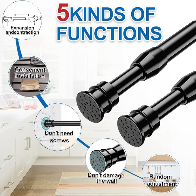 AIZESI Spring Tension Curtain Rods Short Tension Rod (Black,28" to 38"-2Pcs)