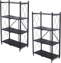 Life Hacks 2pcs 4-Tier Foldable Shelves for Storage, No Assembly Required, Folding Shelf Unit Pantry Shelves with Wheels, Metal Shelving Storage Rack Shelf for Kitchen Garage Home