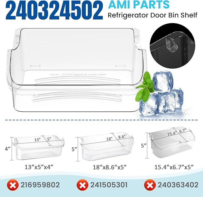 AMI PARTS 240324502 Refrigerator Door Bin Shelf | Compatible with cro-sley,frigi-daire,ken-more Replace 844402,AP2549806,PS429767,EAP429767