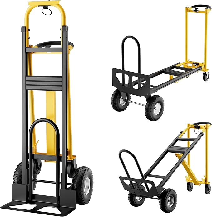 3-in-1 Convertible Hand Truck - 800 Lbs Heavy Duty Multi-Functional Aluminum Moving Dolly with Stair-Climbing Wheels - Folding Platform Cart & Utility Trolley for Home, Warehouse, Office