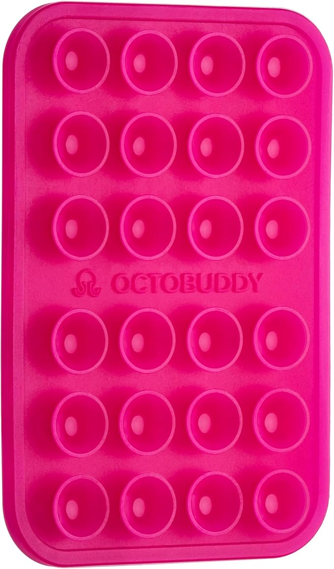 OCTOBUDDY Classic - Silicone Suction Phone Case Adhesive Mount - Hands-Free, Strong Grip Holder for Selfies & Videos - iPhone & Android Compatible - 2.25″ x 3.25″, Hot Pink