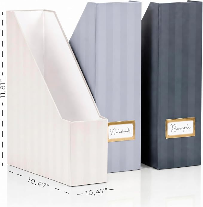 Beautiful Magazine Holder Set of 3 - Sturdy File Holder to Organize Your Desk or Shelves - The Perfect Office & Work Storage to Effortlessly Arrange Your Paperwork, Files, Magazines, Books or Binders