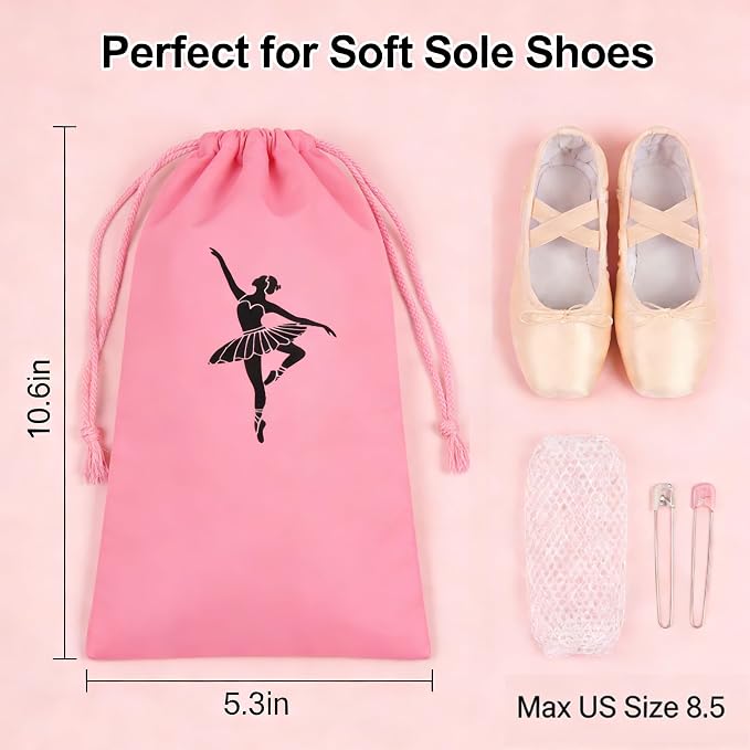 Pointe Shoe Bag Breathable Canvas Ballerina Dance Bag Soft Sole Drawstring Ballet Accessories (Canvas Drawstring, Pink)