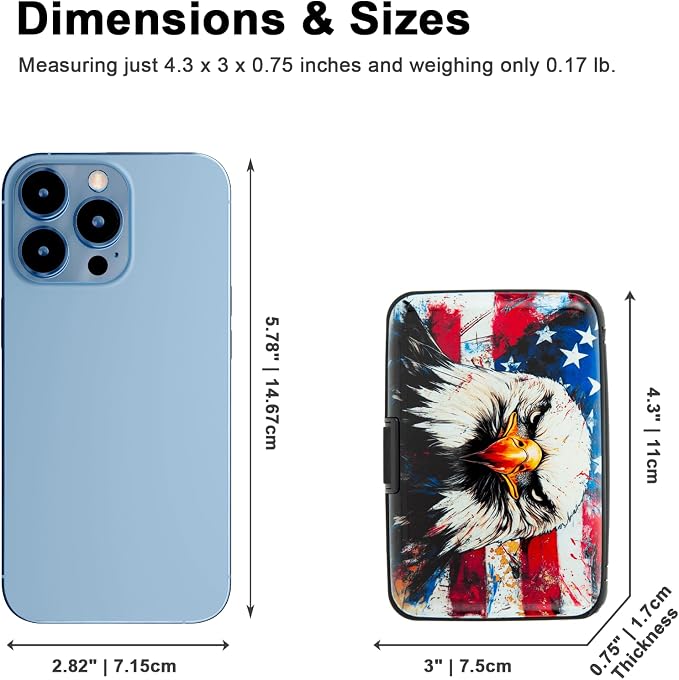 Credit Card Holder, Metal Card Wallet RFID Blocking Mini Slim Aluminum Business Hard Card Case for Women Men (Bald Eagle with American Flag)