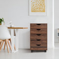 Naomi Home 5-Drawer Rolling Chest, Brown Oak, Smart Storage with Metal Slide Glides & Smooth Wheels, Compact Space-Saver, Easy Assembly, Durable Engineered Wood