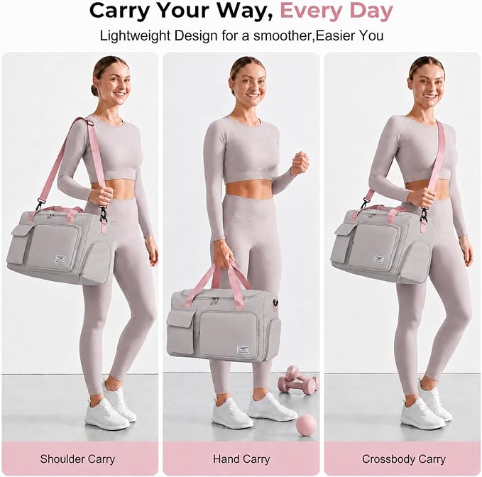 FIORETTO Women's Gym Duffle Bag with Shoes Compartment, 30L Capacity, Ideal for Travel, Gym, Sports, Duffel, Weekender