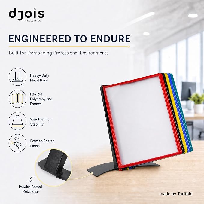 Tarifold Desktop Reference & Display System, 10 Double-Sided Pockets, 20 Sheet Capacity, Durable Metal Base, Easy-Load Polypropylene Pockets, Letter-Size, Made in Denmark, Assorted Colors