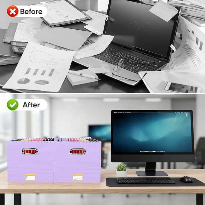 BALEINE File Organizer Box, Cardboard File Folder Organizer with Handle for Letter Size, Portable Collapsible Hanging Filing Box for Home Office Document Storage (8 Pack, Large Lavender)