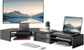 Fenge Dual Monitor Stand, 2-Tier Corner Monitor Riser with Drawer and Slide-out Tray, Triangle Desktop Shelf Organizer for Laptop Computer Printer Home Office Desk, Black