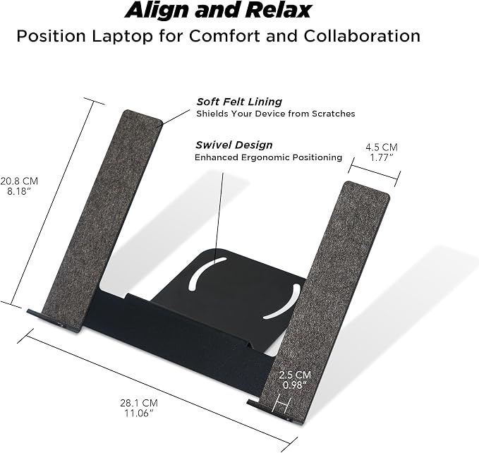 ULTRARM Moodular Laptop Tray Stand Add-On for Slide Rails, Do Not Use Alone | Accessory Only, Ergonomic Height, Swivel Adjustable, Quick Setup & Removal, Secure & Sturdy, Felt Padding, Black, MSA-LT