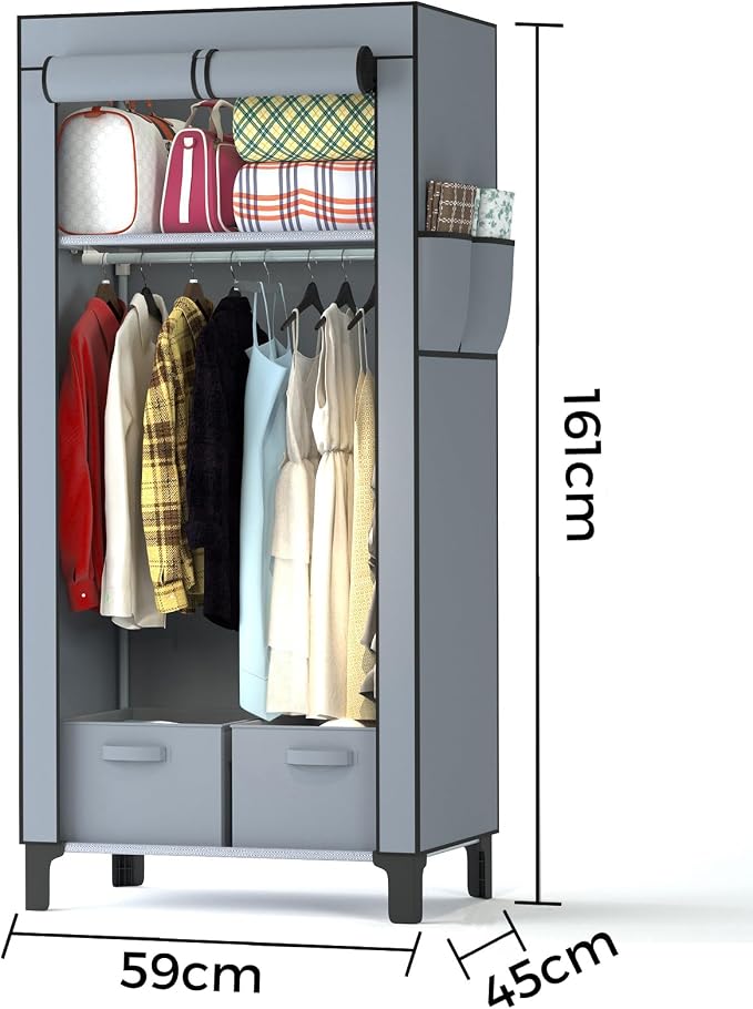 Portable Closet Wardrobe Closet for Hanging Clothes with 3 Hanging Rods for Bedroom, Non-Woven Fabric Clothes Closet for Living Room Easy Assemble (Gray, 2 Columns, 23.2 inch Width)