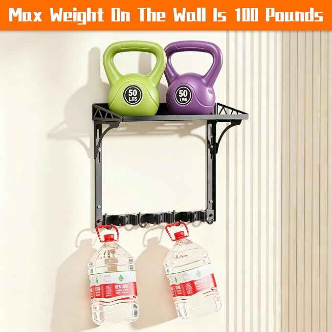Broom Holder Wall Mount with Cleaning Supplies Organizer, Laundry Room Shelves with Mop Hanger Rack Gripper Hooks and Vacuum Organizer, Broom and Mop Organizer Wall Hanging for Home Garage Kitchen